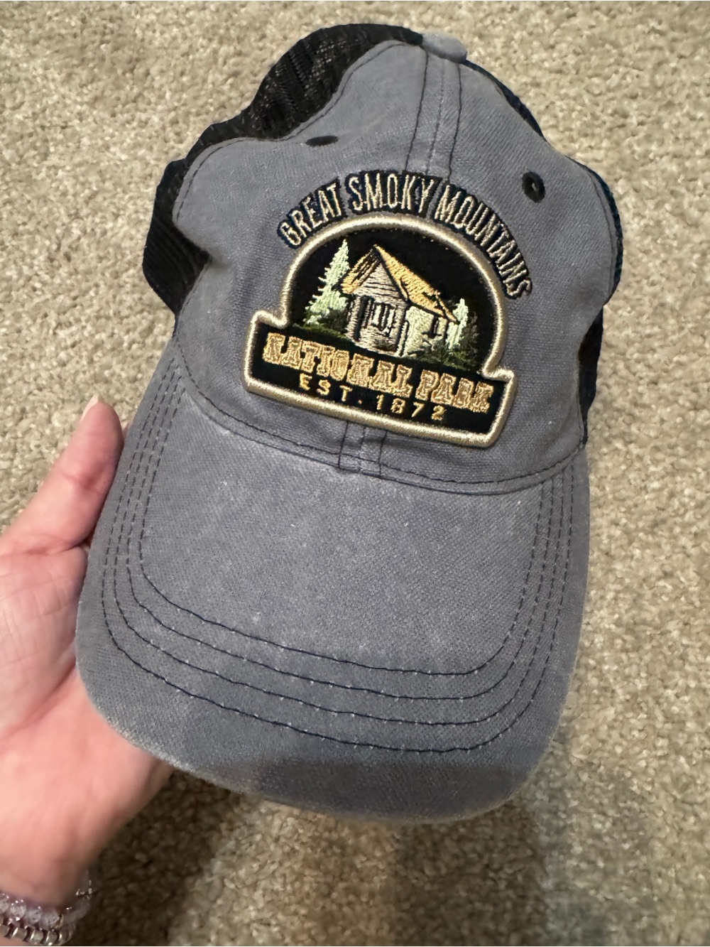 Great Smoky Mountains Gray Baseball Cap with Embroidered Patch